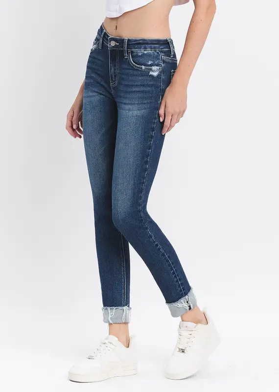 Mid Rise Cuffed Skinny Jeans