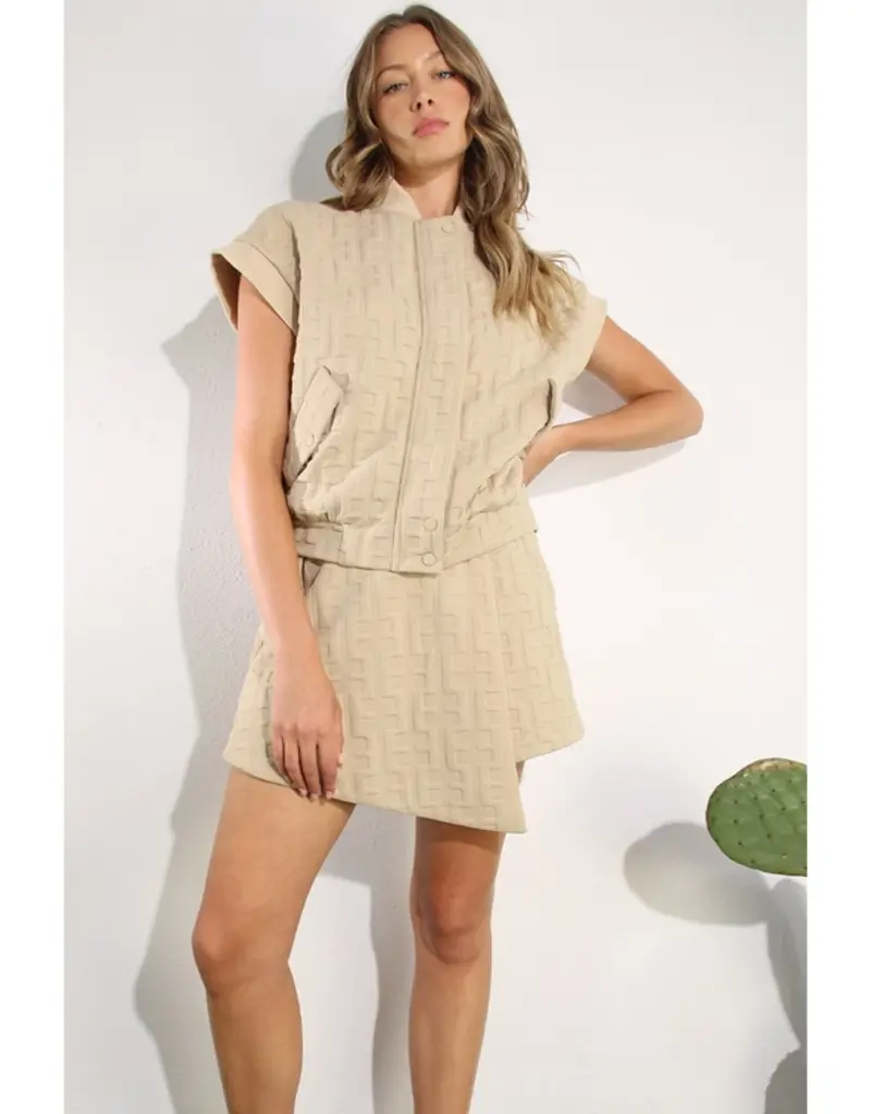 2 PIECE Textured Bomber Jacket & Skort Set