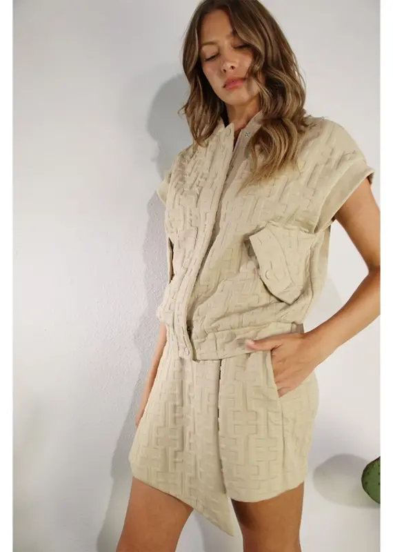 2 PIECE Textured Bomber Jacket & Skort Set