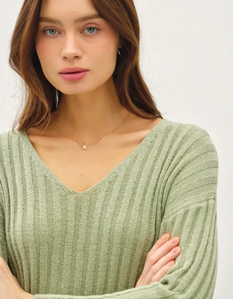 V-Neck Ribbed Sweater