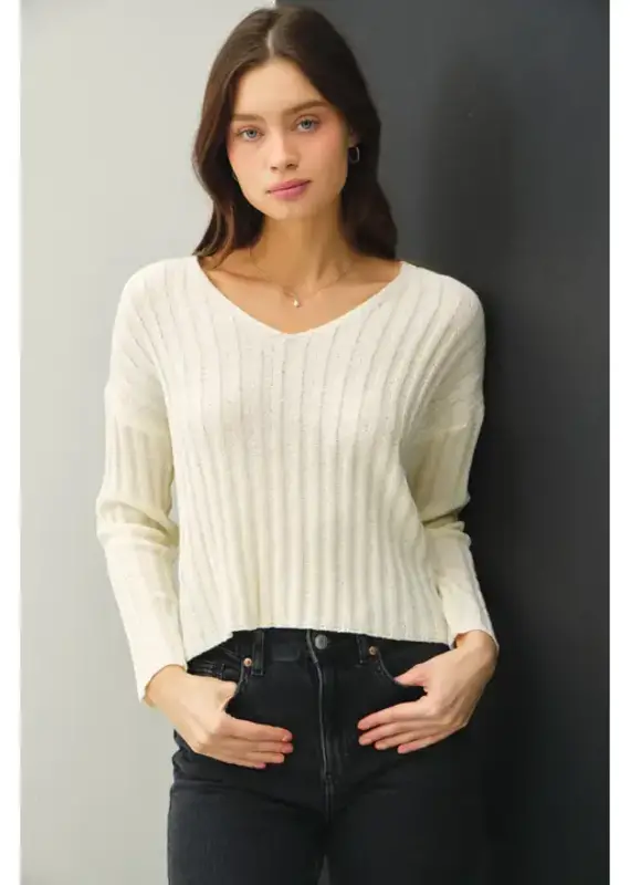 V-Neck Ribbed Sweater
