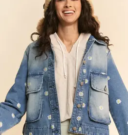 Daisy Embroidered Pocket Denim Jacket