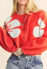 Smile Daisy Print Loose Fit Cropped Cardigan