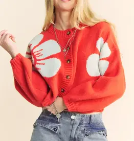 Smile Daisy Print Loose Fit Cropped Cardigan