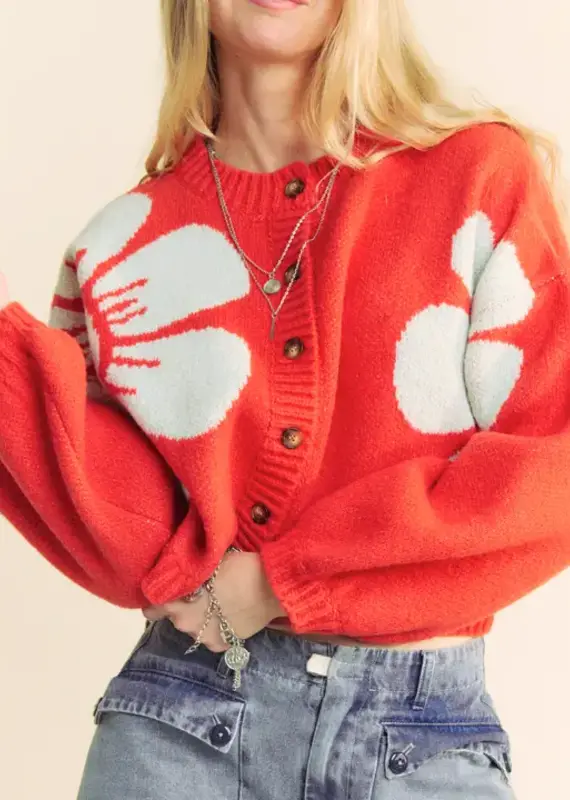 Smile Daisy Print Loose Fit Cropped Cardigan