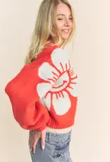 Smile Daisy Print Loose Fit Cropped Cardigan