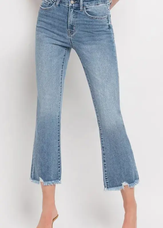 High Rise Frayed Hem Crop Flare Jeans