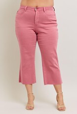 CURVY HW Garment Dyed Raw Hem Wide Leg Crop Jean