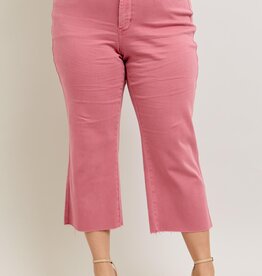 CURVY HW Garment Dyed Raw Hem Wide Leg Crop Jean