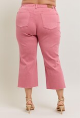 CURVY HW Garment Dyed Raw Hem Wide Leg Crop Jean