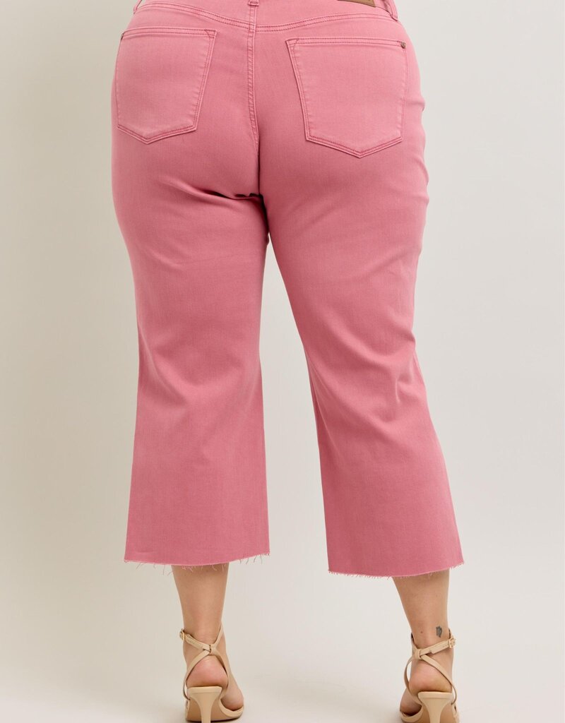 CURVY HW Garment Dyed Raw Hem Wide Leg Crop Jean