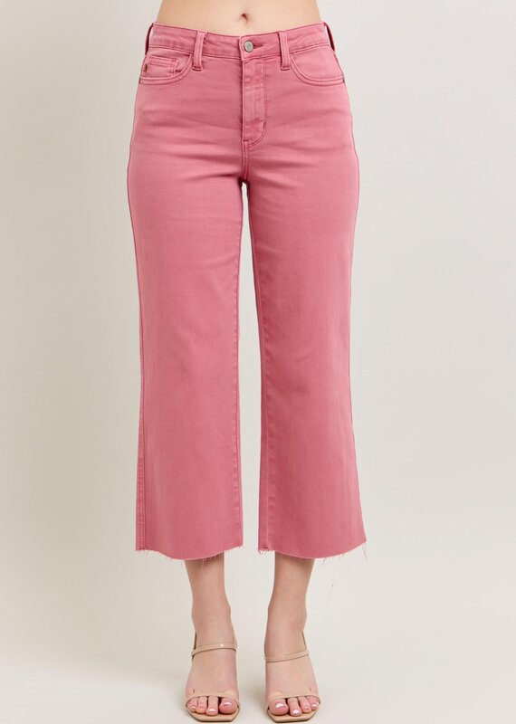 HW Garment Dyed Raw Hem Wide Leg Crop Jean