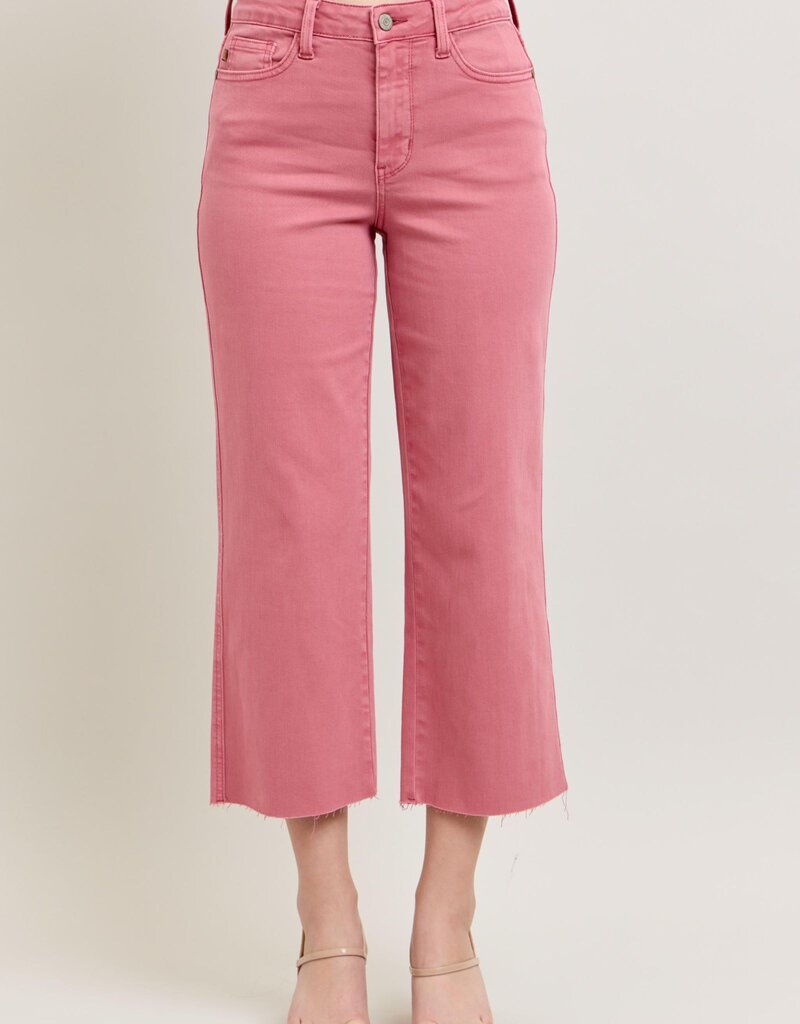 HW Garment Dyed Raw Hem Wide Leg Crop Jean
