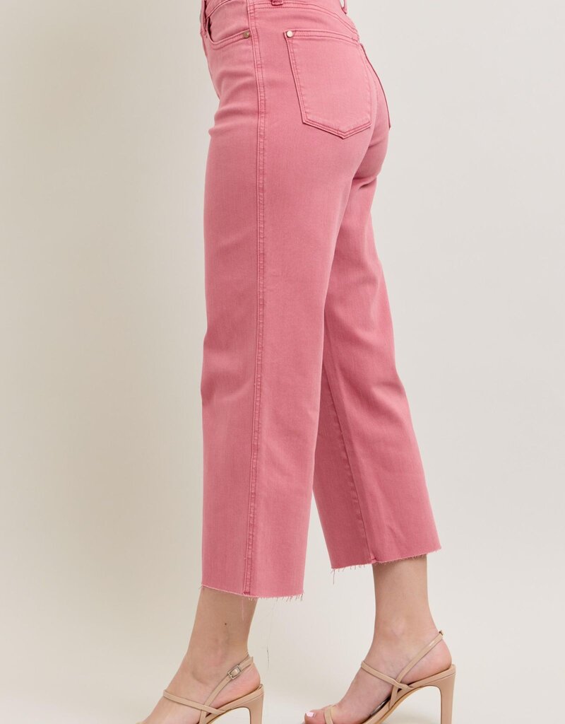 HW Garment Dyed Raw Hem Wide Leg Crop Jean