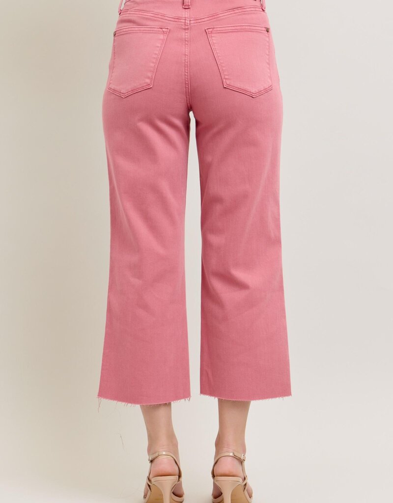 HW Garment Dyed Raw Hem Wide Leg Crop Jean