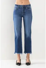 Mid Rise Cropped Straight Leg Jeans w/ Fray Hem