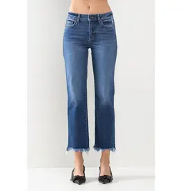 Mid Rise Cropped Straight Leg Jeans w/ Fray Hem
