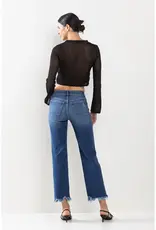 Mid Rise Cropped Straight Leg Jeans w/ Fray Hem