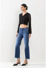 Mid Rise Cropped Straight Leg Jeans w/ Fray Hem