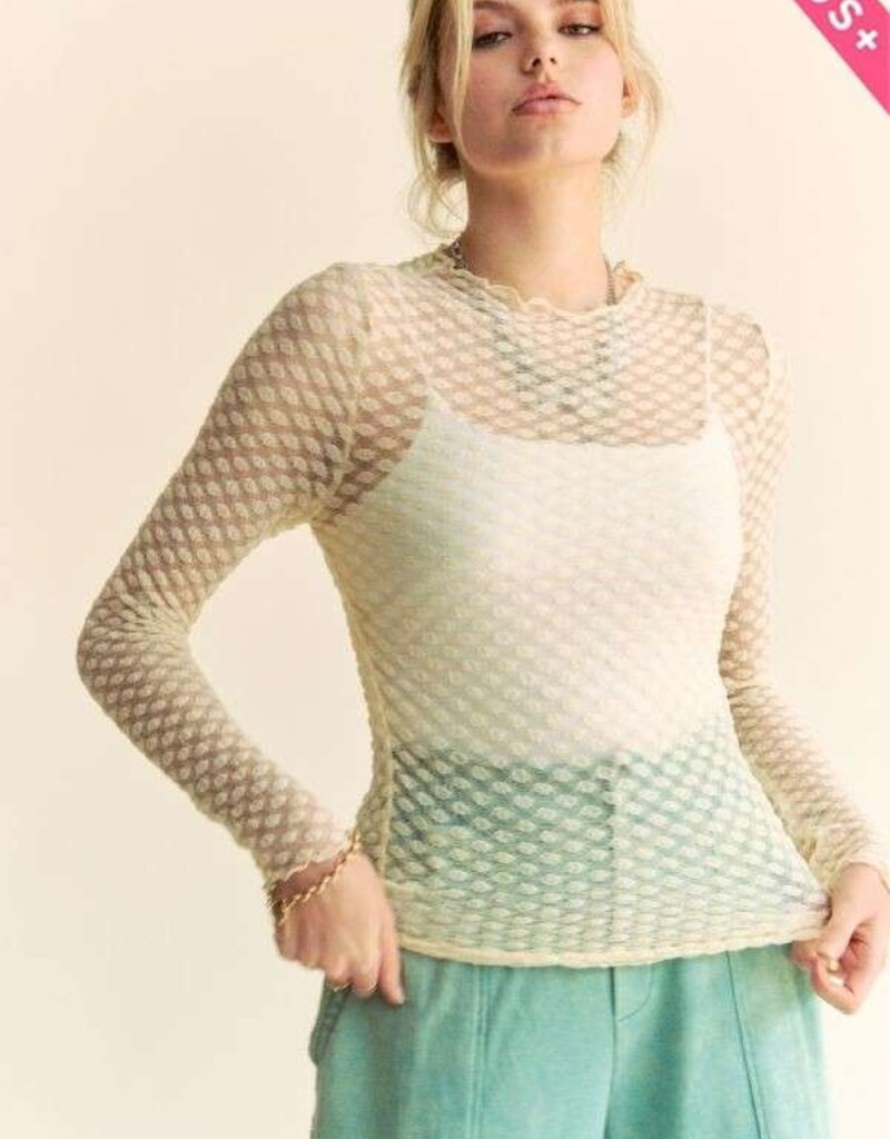 Plus Long Sleeve Dot Crispin Layering Mesh Top
