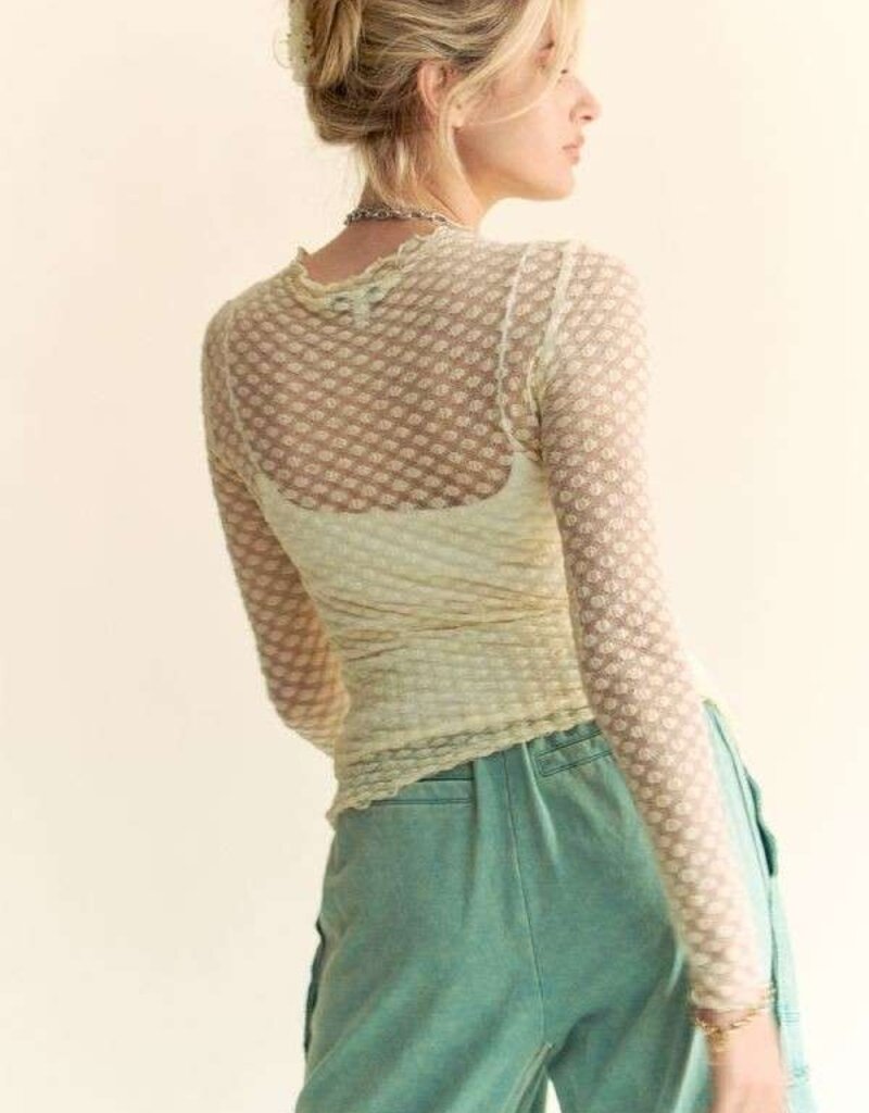 Plus Long Sleeve Dot Crispin Layering Mesh Top