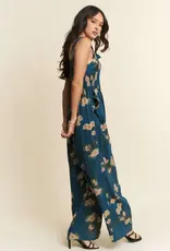 Floral Ruffle Square Neck Smocking Bodice Jumpsuit