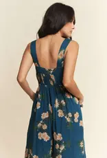 Floral Ruffle Square Neck Smocking Bodice Jumpsuit