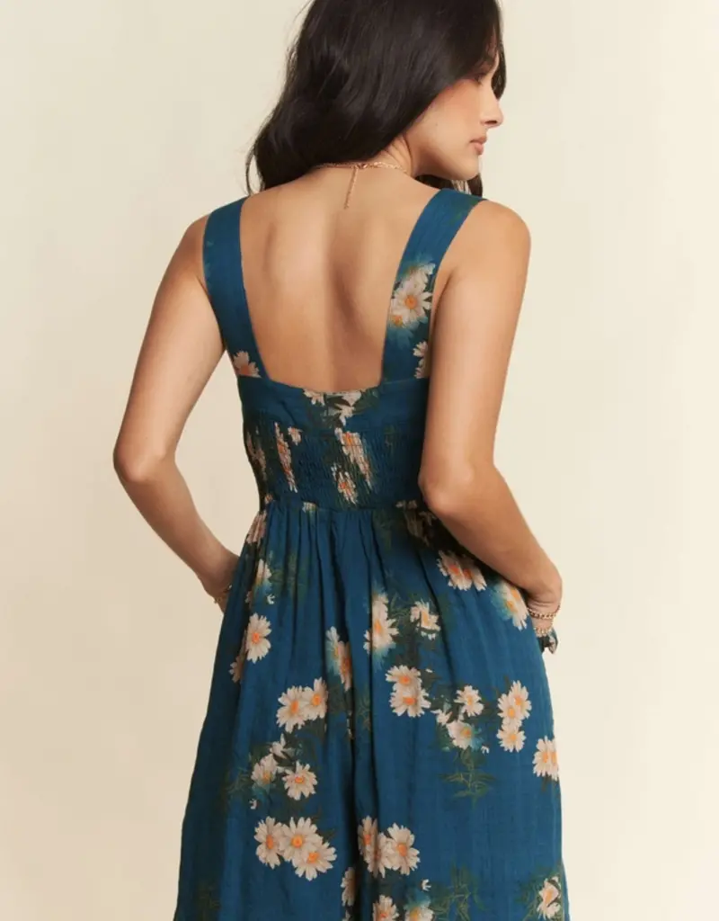 Floral Ruffle Square Neck Smocking Bodice Jumpsuit