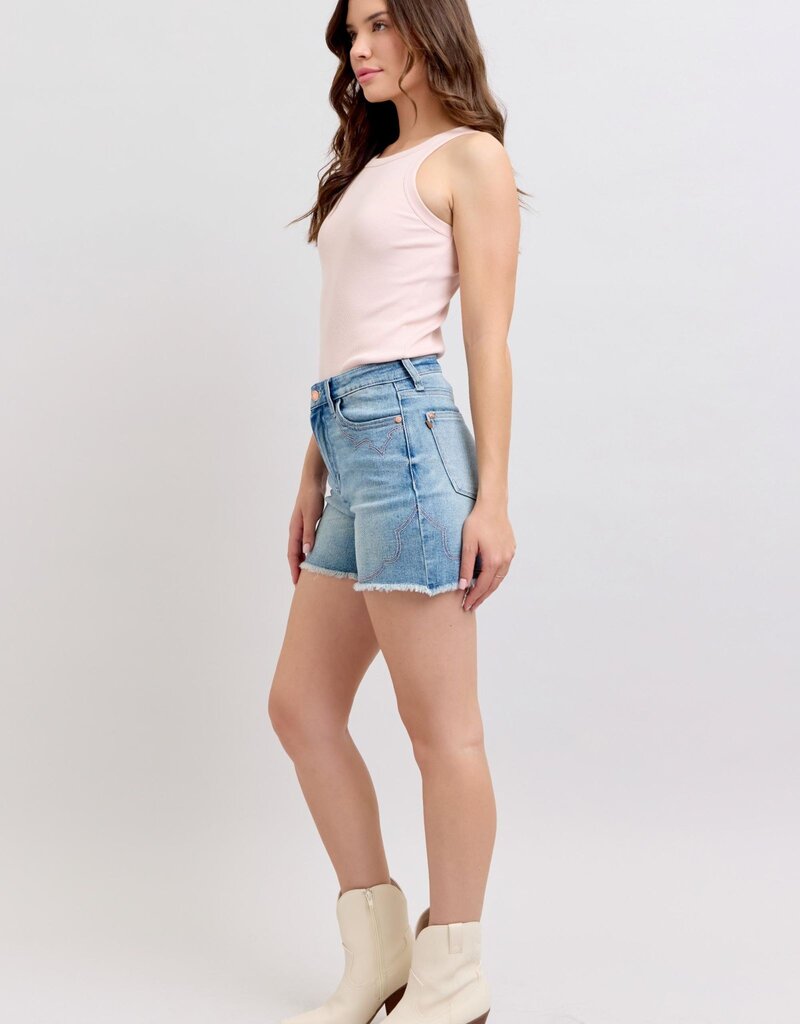 Judy Blue - HW Western Embroidery Detail Cut Off Shorts