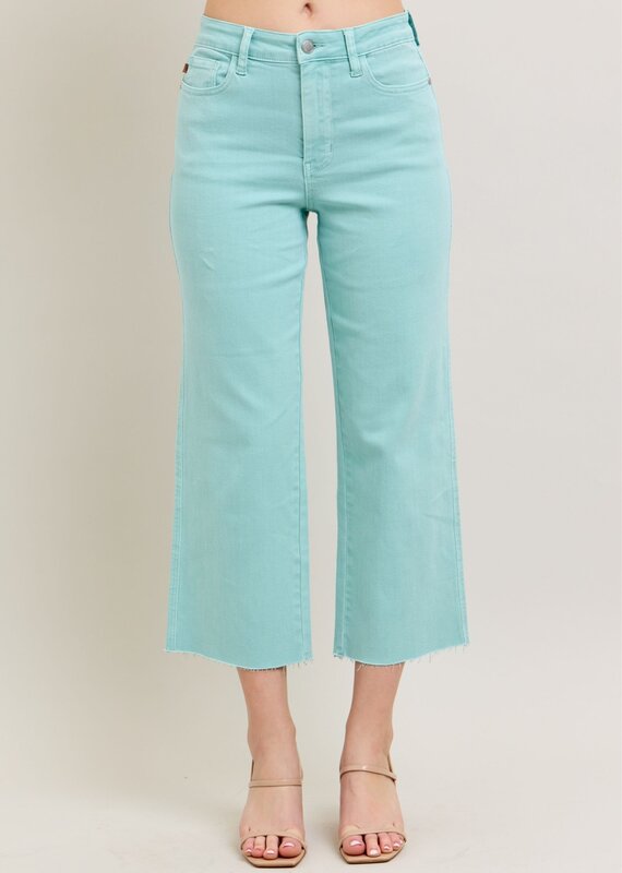 HW Garment Dyed Raw Hem Wide Leg Crop Jean