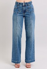 HW Star & Front Seam Detail Wide Leg Jean