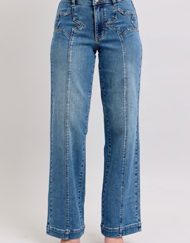 HW Star & Front Seam Detail Wide Leg Jean