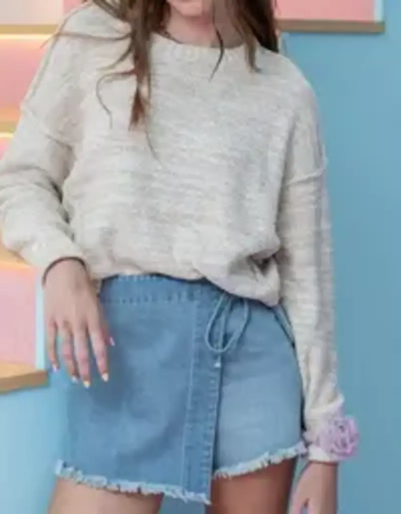 Exposed Seam Drop Shoulder Pullover Sweater