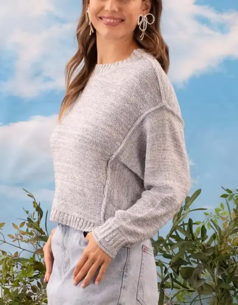 Exposed Seam Drop Shoulder Pullover Sweater