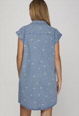 Bow Print Denim Button Up Dress