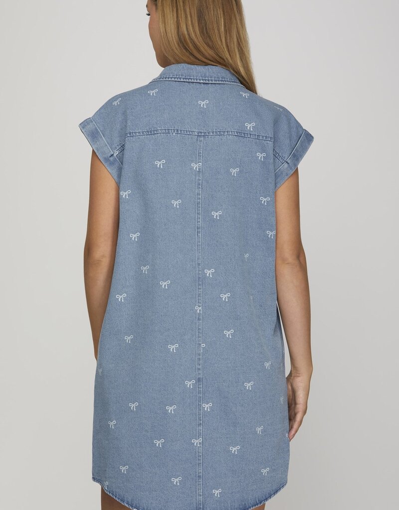 Bow Print Denim Button Up Dress