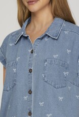 Bow Print Denim Button Up Dress