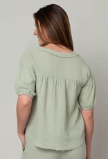 Fun Day Gauze V-Neck Elbow Puff Sleeve Top