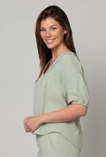 Fun Day Gauze V-Neck Elbow Puff Sleeve Top