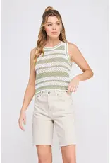Striped Crochet Knit Tank with Scallop Edges