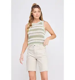 Striped Crochet Knit Tank with Scallop Edges