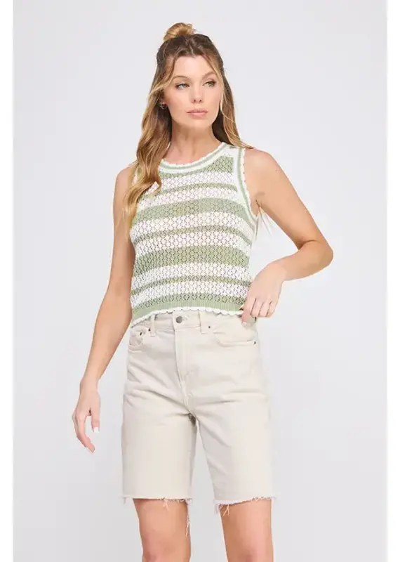 Striped Crochet Knit Tank with Scallop Edges