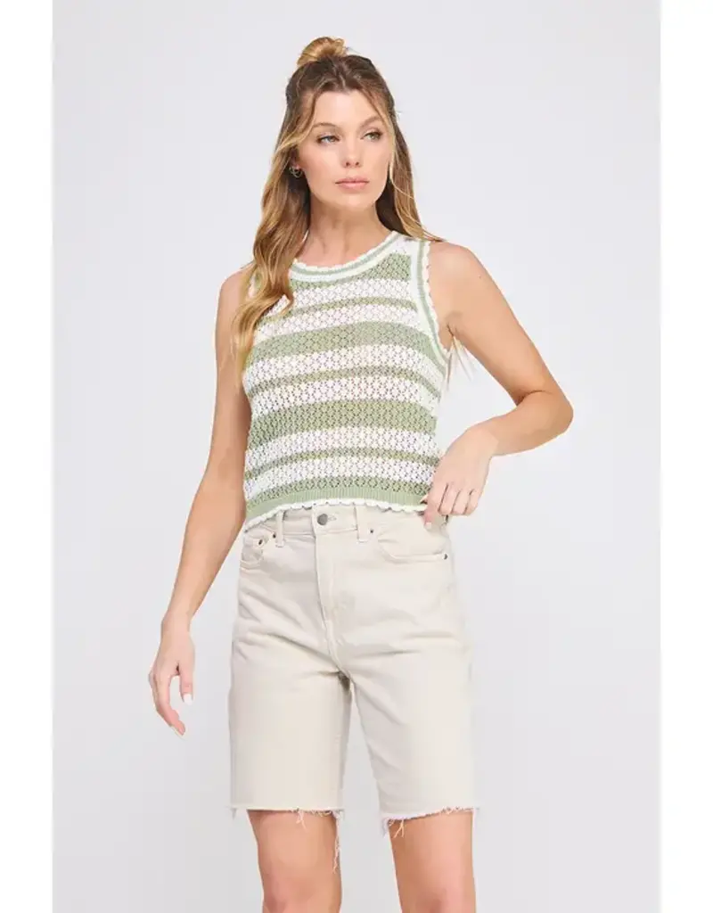 Striped Crochet Knit Tank with Scallop Edges