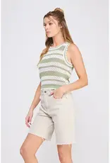 Striped Crochet Knit Tank with Scallop Edges