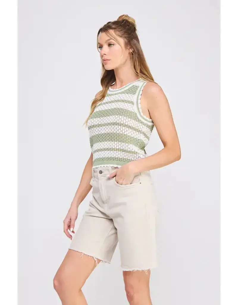 Striped Crochet Knit Tank with Scallop Edges