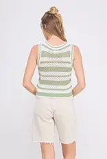 Striped Crochet Knit Tank with Scallop Edges
