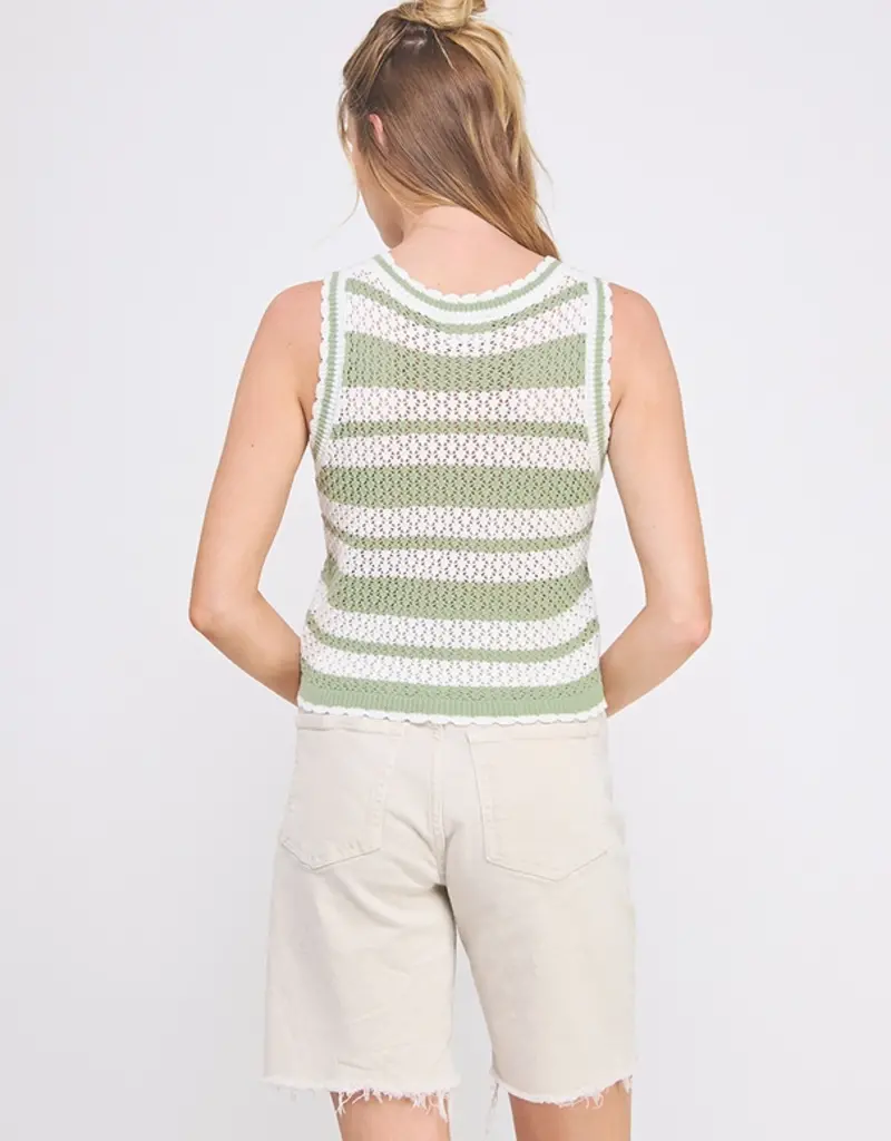 Striped Crochet Knit Tank with Scallop Edges
