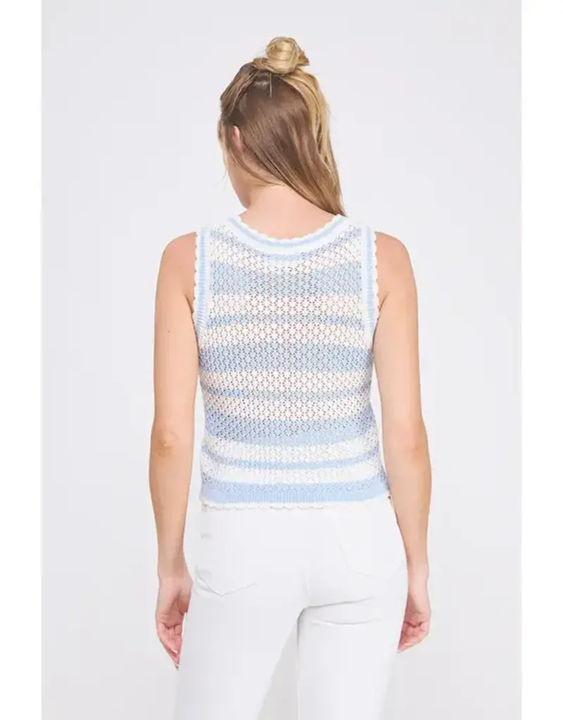 Striped Crochet Knit Tank with Scallop Edges