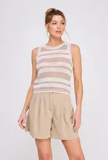 Striped Crochet Knit Tank with Scallop Edges