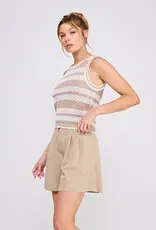 Striped Crochet Knit Tank with Scallop Edges
